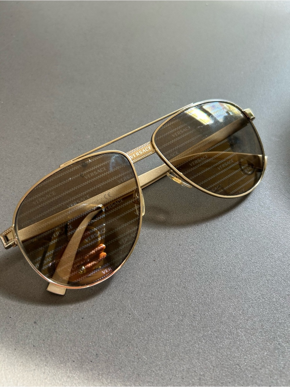 Versace Gold Frame Sunglasses with Brown Tinted Lenses